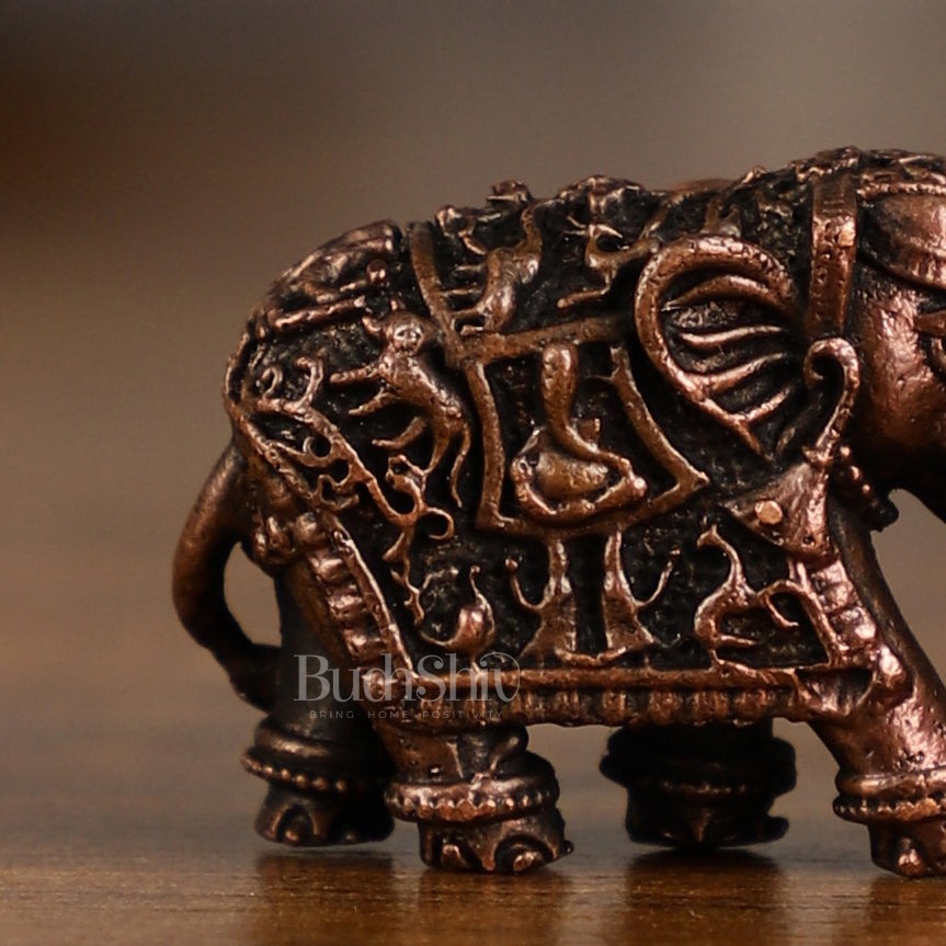 Pure Copper miniature Elephant Idol Pair | 1 Inch Height |