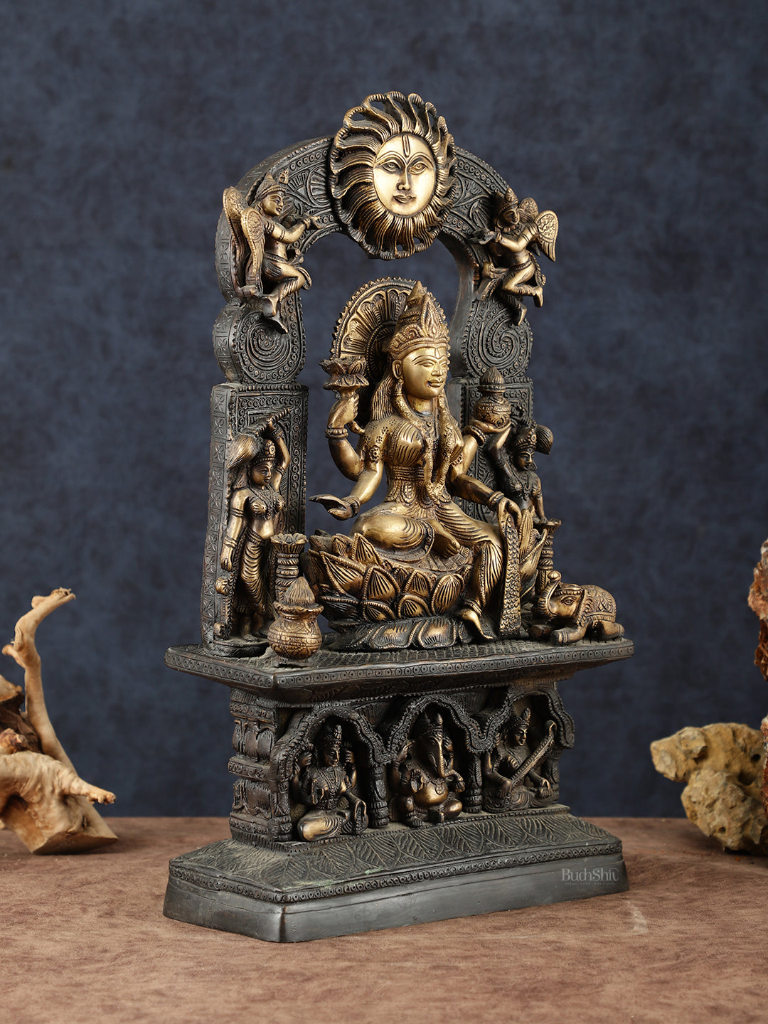 Brass Goddess Lakshmi Mata Statue – 20" Height, Antique Chola Style, Dual-Tone Finish