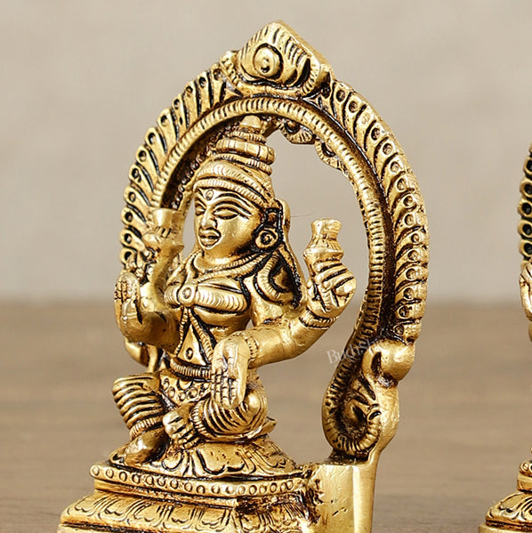 Small Pure Brass Ganesha Lakshmi Saraswati Idols with Prabhavali - 3 Inch