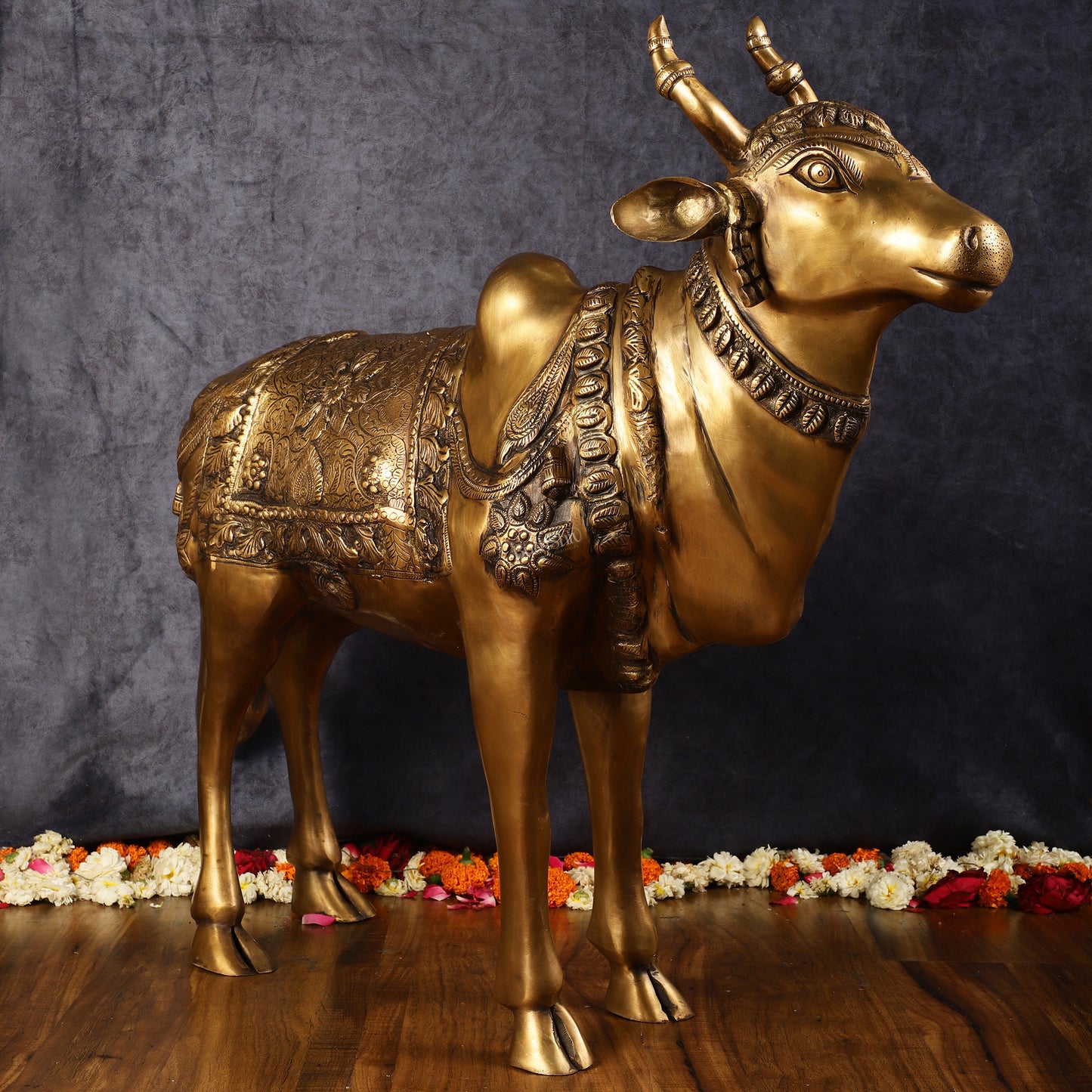 Large Standing Nandi Brass Statue - 36"