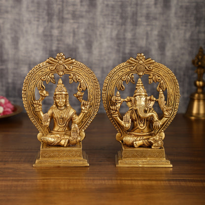 Brass Ganesha and Lakshmi Statues | 7 Inch