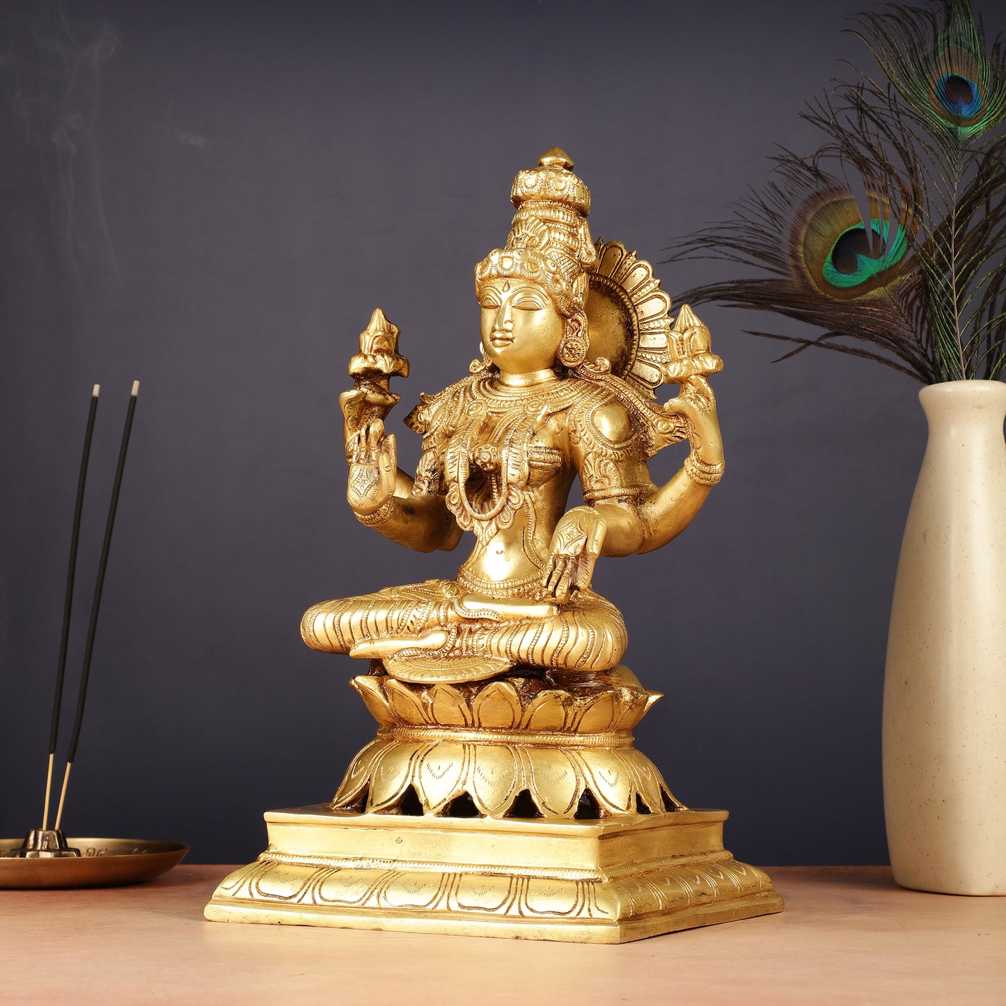 Brass Goddess Lakshmi Statue 12"