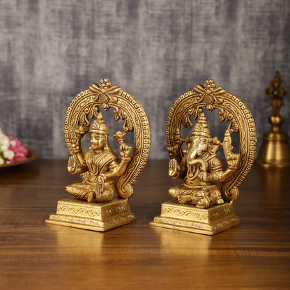 Brass Ganesha and Lakshmi Statues | 7 Inch