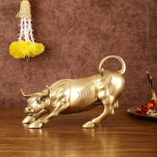 Pure Brass Bull of Wall Street Sculpture - 10.5"