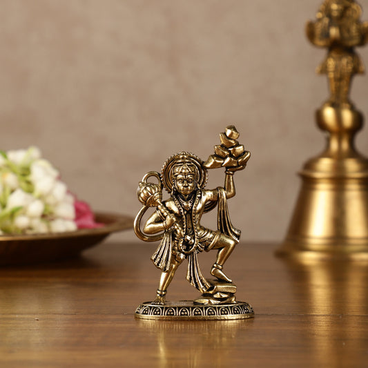 Intricate Superfine Brass Hanuman Idol Holding Sanjeevani – 2.5 Inch (6.35 cm)