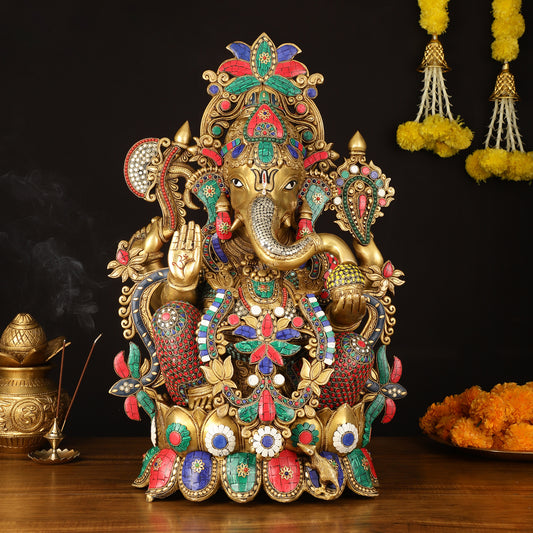 Brass Superfine Lord Ganesha Idol with Lotus - 24" Height