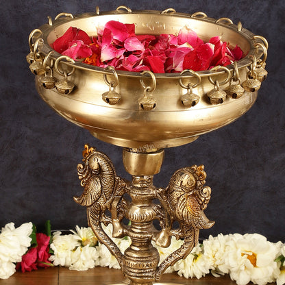 Pure Brass Urli with Stand Diyas | 13 Inch