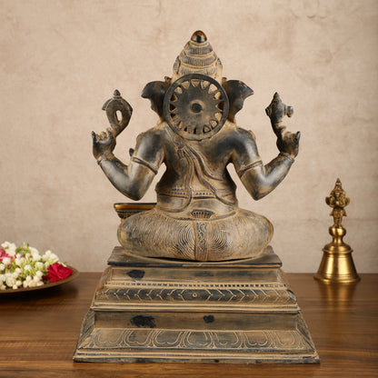 Pure Brass Ganapati with Shiv Ling Statue | Vintage Patina | 14 Inch