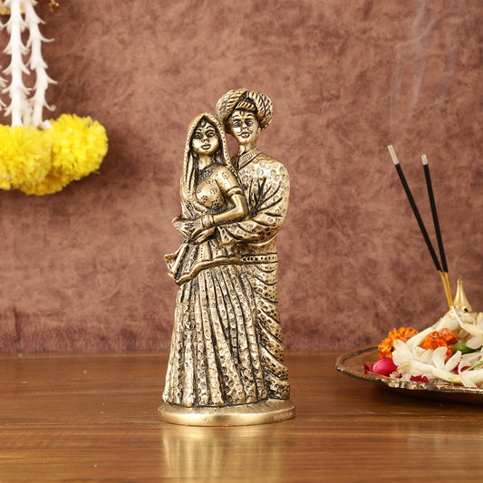 Pure Brass Rajasthani Couple Showpiece - 7.5" Tall