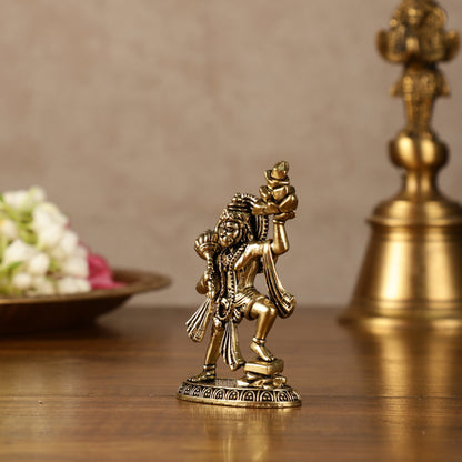 Intricate Superfine Brass Hanuman Idol Holding Sanjeevani – 2.5 Inch (6.35 cm)