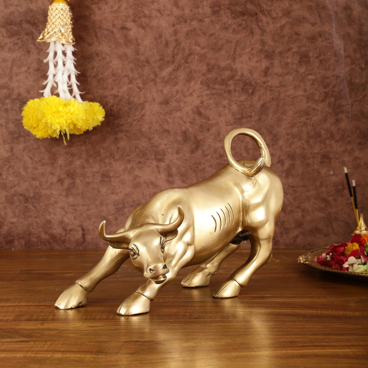 Pure Brass Bull of Wall Street Sculpture - 10.5"