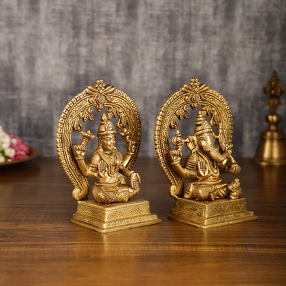 Brass Ganesha and Lakshmi Statues | 7 Inch