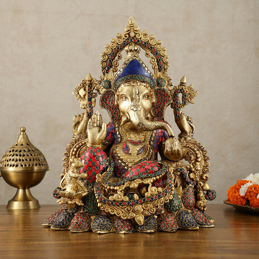 Brass Lord Ganesha statue with sharp features - 16 inches