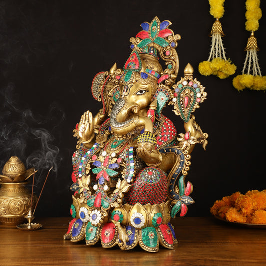 Brass Superfine Lord Ganesha Idol with Lotus - 24" Height