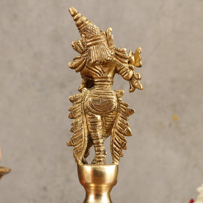 Pure Brass Handcrafted Hand Bell with Krishna - 7 in Height