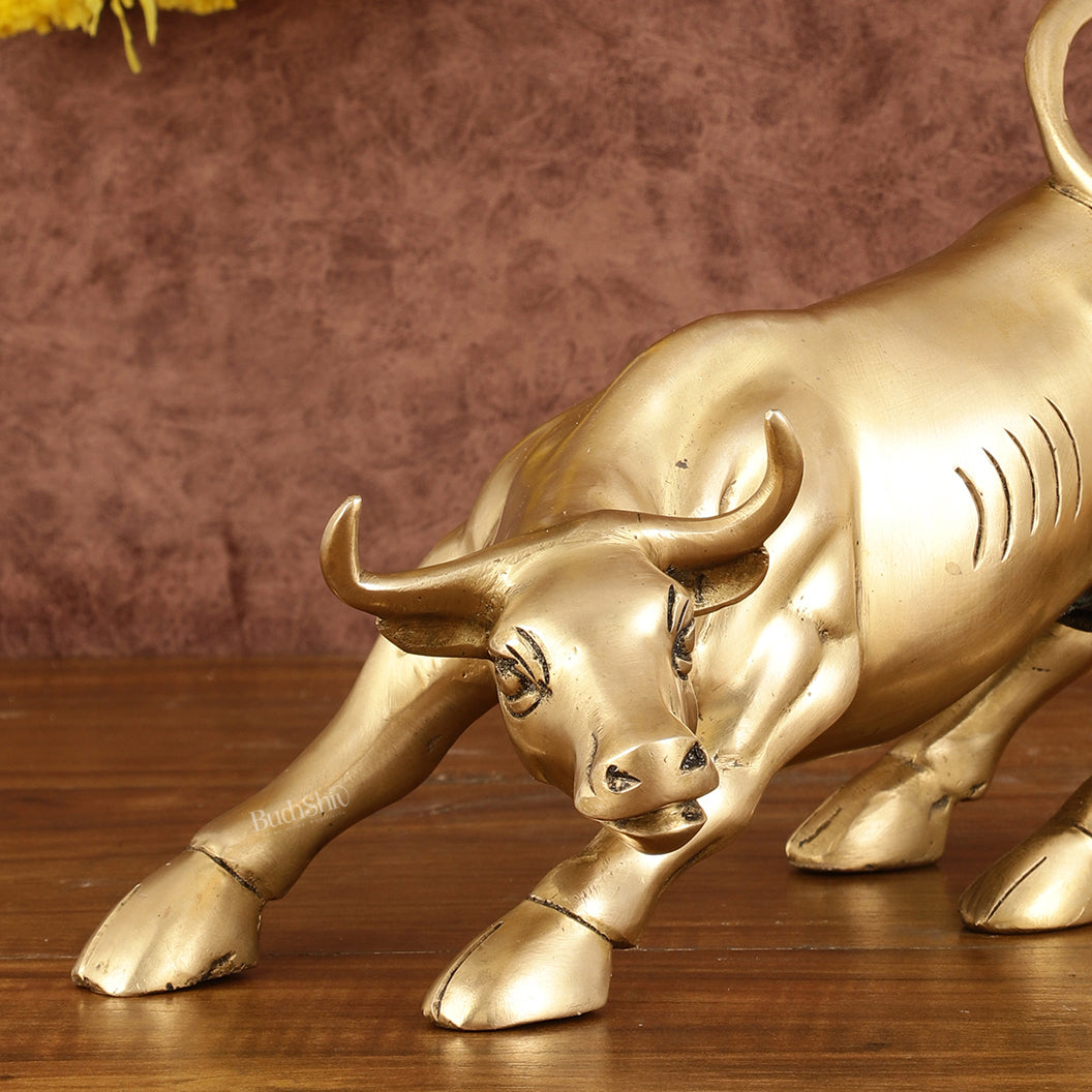 Pure Brass Bull of Wall Street Sculpture - 10.5"