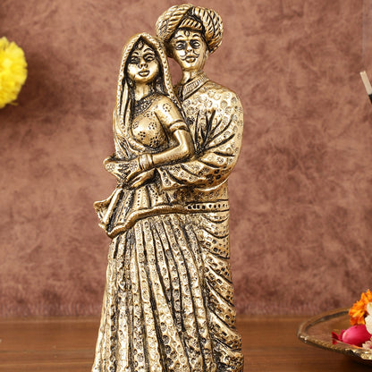 Pure Brass Rajasthani Couple Showpiece - 7.5" Tall