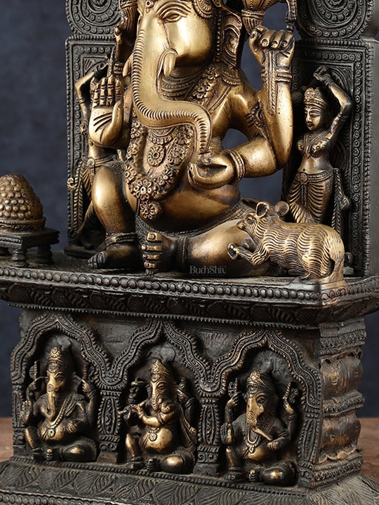 Brass Lord Ganesha Statue – 20" Height, Antique Chola Style, Dual-Tone Finish