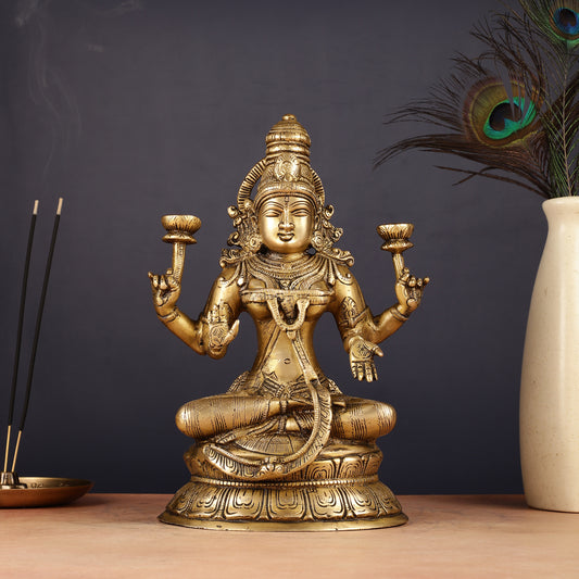 Finely Crafted Pure Brass Goddess Lakshmi Idol 10"