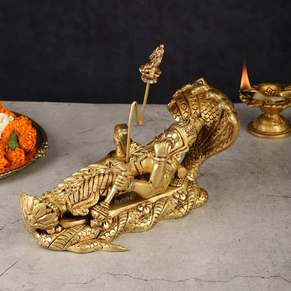 Brass Resting Vishnu with bhrama and Shiv ling