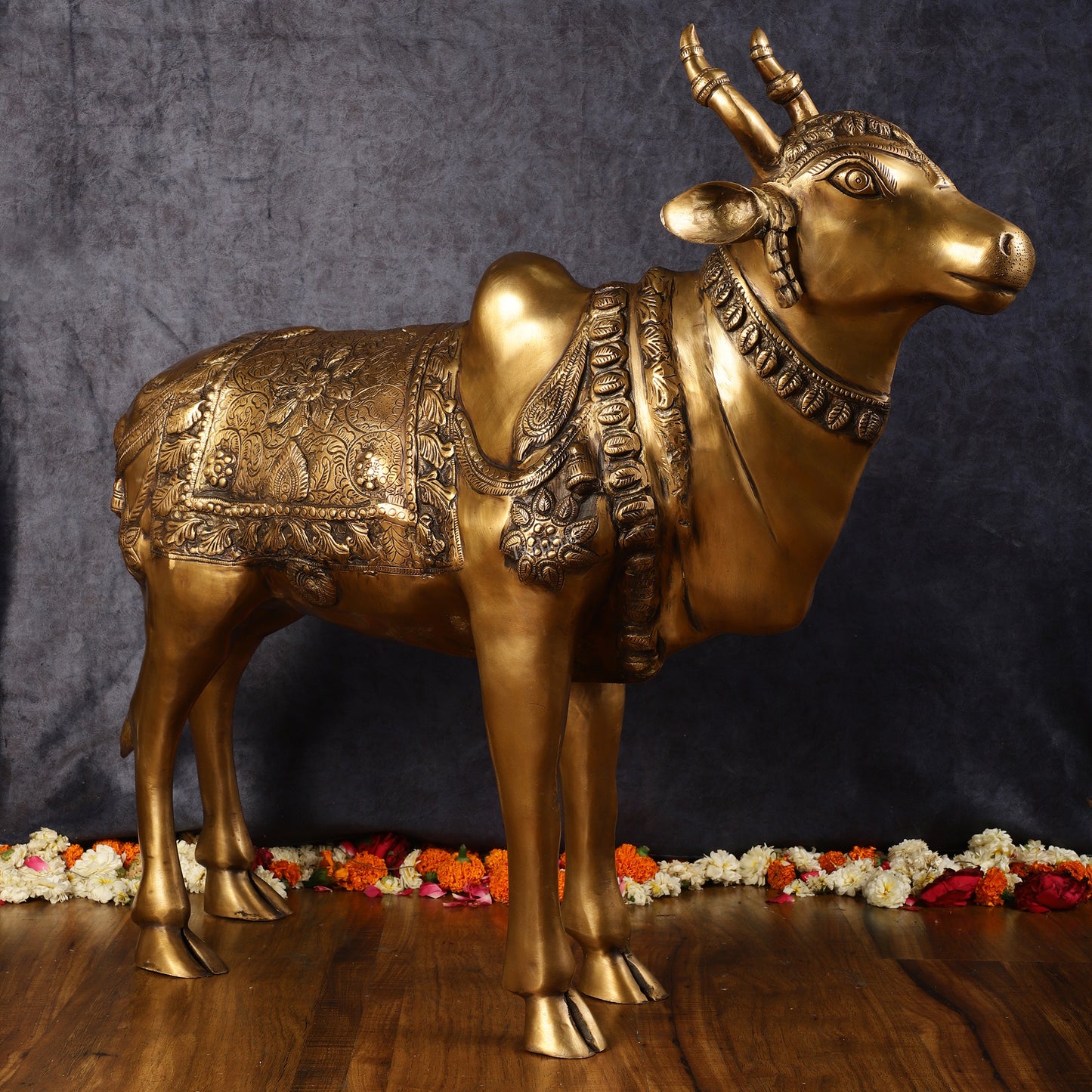 Large Standing Nandi Brass Statue - 36"