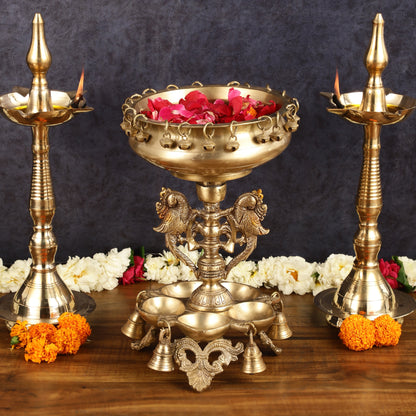 Pure Brass Urli with Stand Diyas | 13 Inch