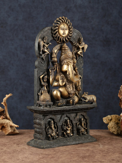 Brass Lord Ganesha Statue – 20" Height, Antique Chola Style, Dual-Tone Finish