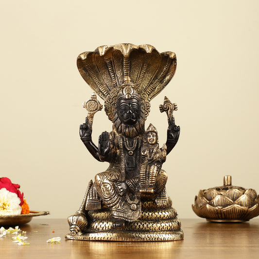 Handcrafted Pure Brass Narasimha Lakshmi Statue - 8"