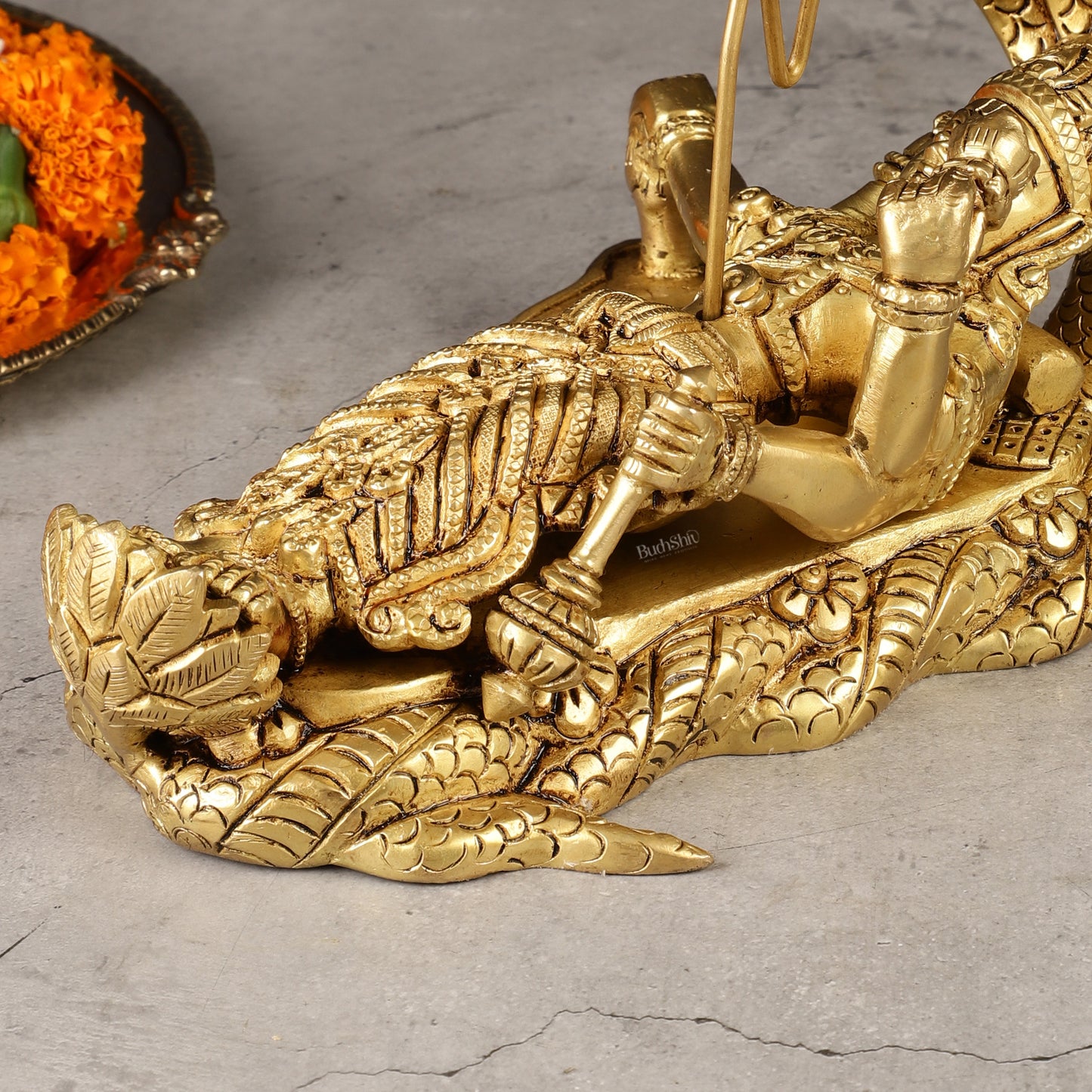 Brass Resting Vishnu with bhrama and Shiv ling