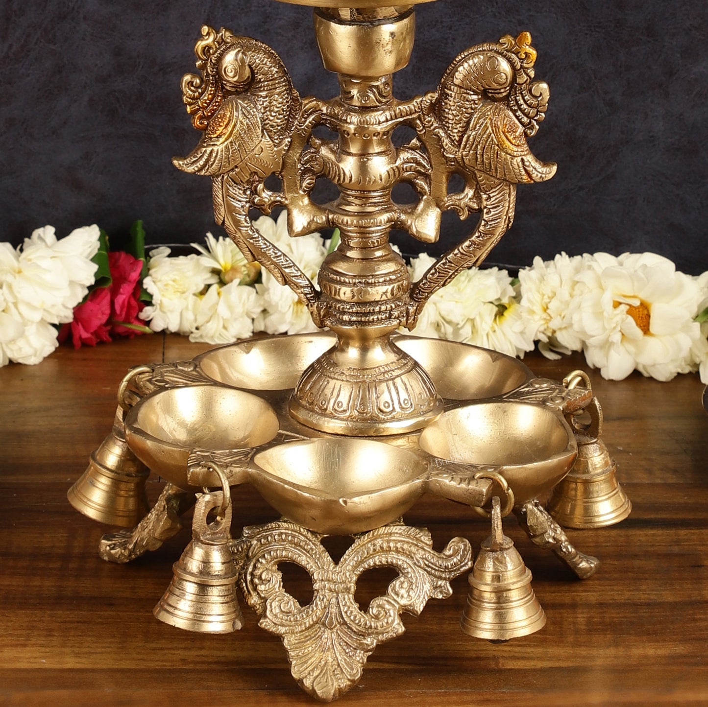 Pure Brass Urli with Stand Diyas | 13 Inch