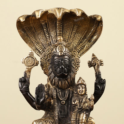 Handcrafted Pure Brass Narasimha Lakshmi Statue - 8"