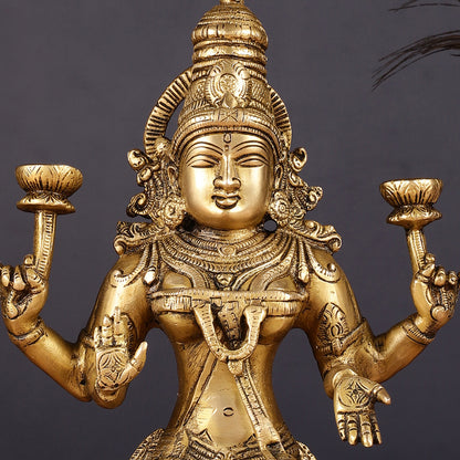Finely Crafted Pure Brass Goddess Lakshmi Idol 10"