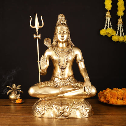 Handcrafted Pure Brass Lord Shiva Statue - 23" Divine Mahadev Sculpture