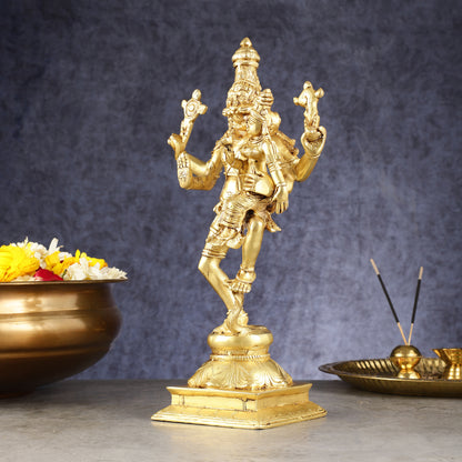 Pure Brass Lord Narsimha with Devi Lakshmi Idol - 12"