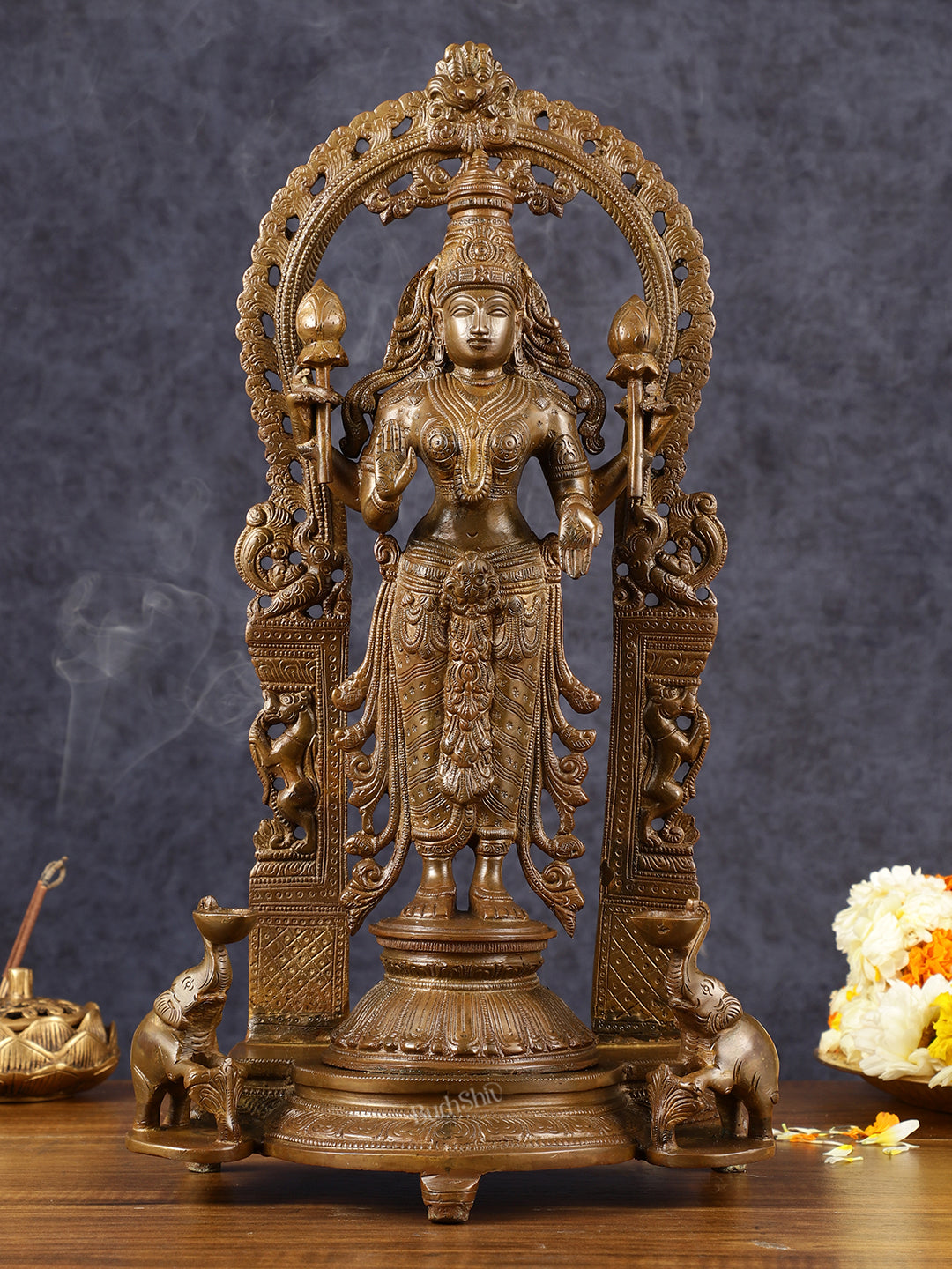 Pure Brass Goddess Lakshmi Statue with Elephants 16"