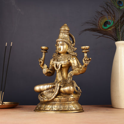 Finely Crafted Pure Brass Goddess Lakshmi Idol 10"