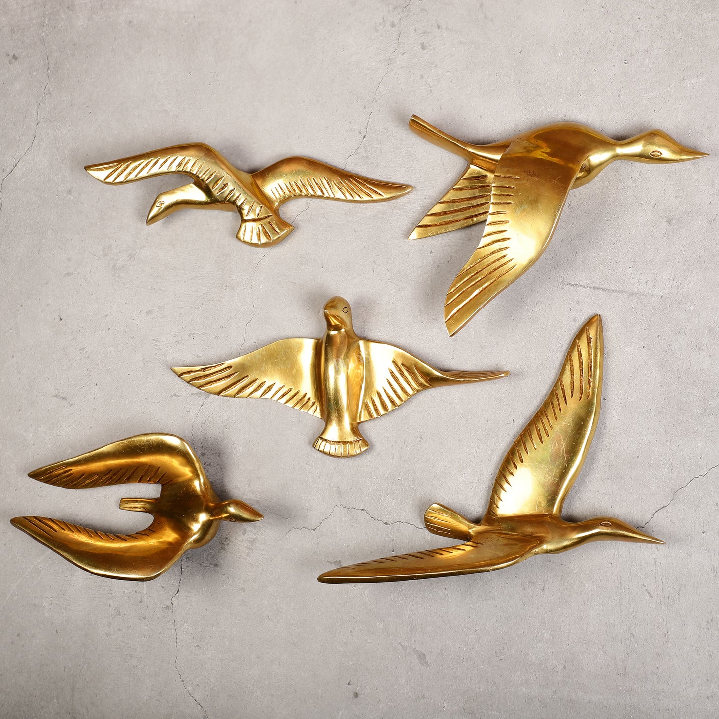 Pure Brass Wall Hanging Birds – Set of 5