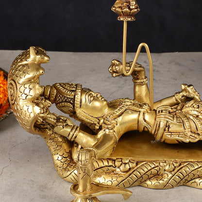 Brass Resting Vishnu with bhrama and Shiv ling