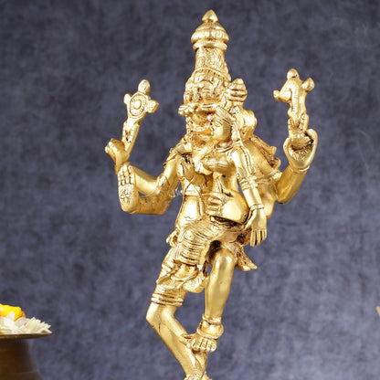 Pure Brass Lord Narsimha with Devi Lakshmi Idol - 12"