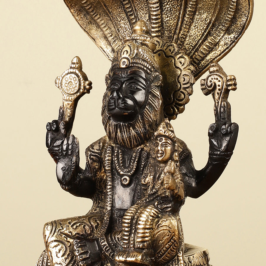 Handcrafted Pure Brass Narasimha Lakshmi Statue - 8"