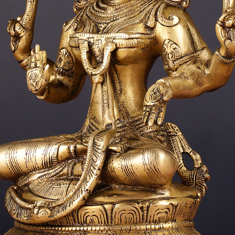 Finely Crafted Pure Brass Goddess Lakshmi Idol 10"