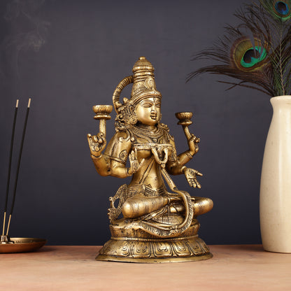 Finely Crafted Pure Brass Goddess Lakshmi Idol 10"