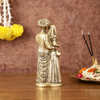 Pure Brass Rajasthani Couple Showpiece - 7.5" Tall