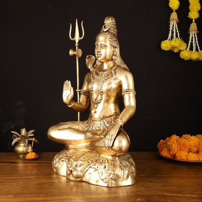 Handcrafted Pure Brass Lord Shiva Statue - 23" Divine Mahadev Sculpture