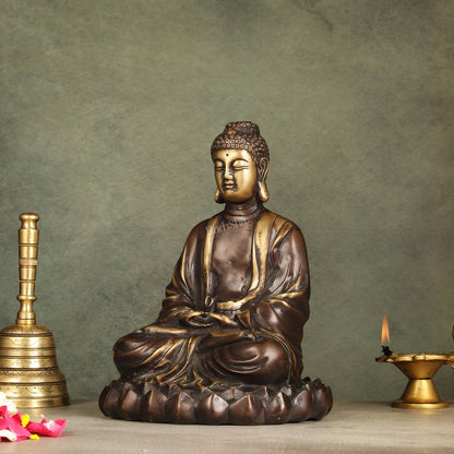 Pure Brass Meditative Buddha Statue - Brown Finish 10"
