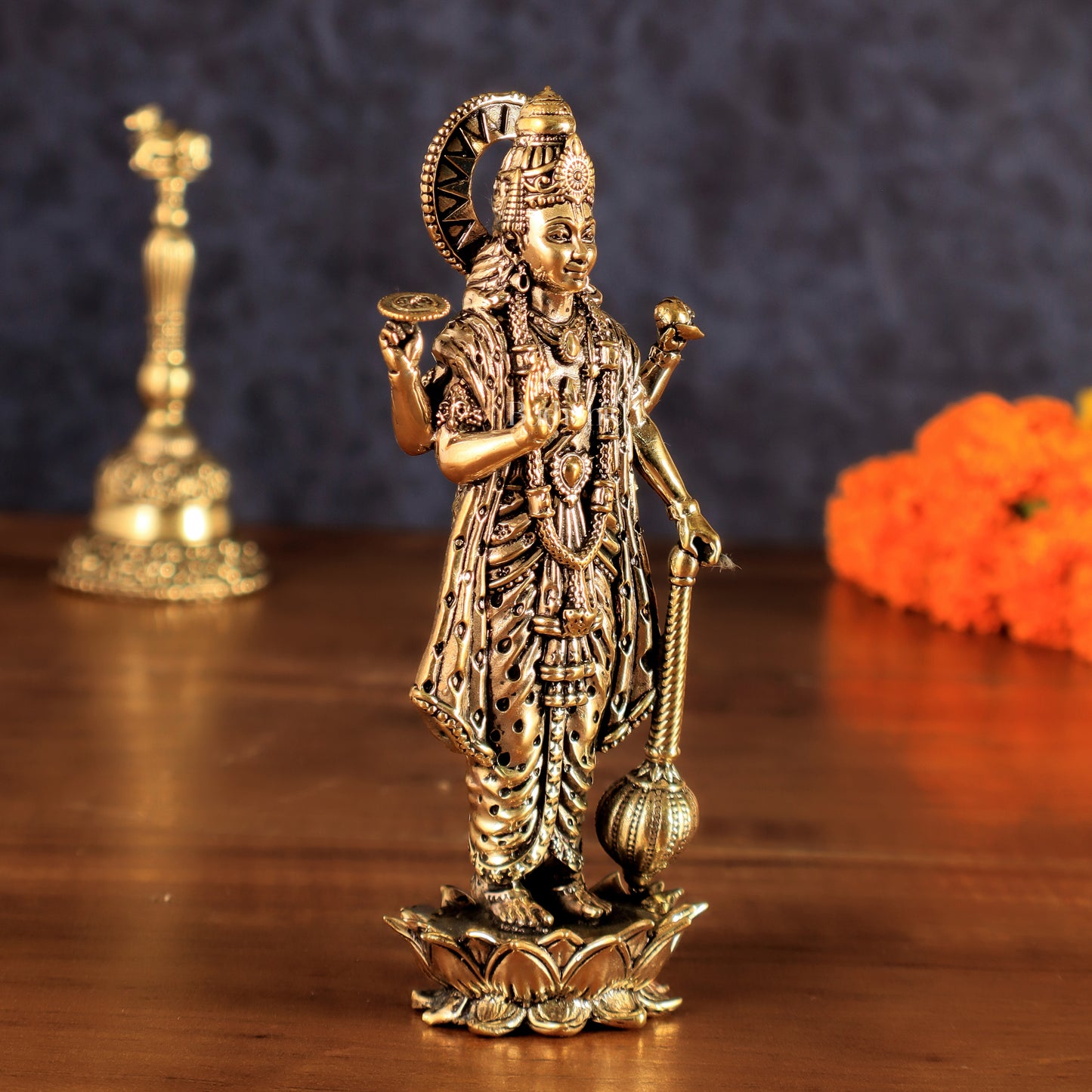 Brass Lord Vishnu Standing Blessing Idol - 5.25 Inch