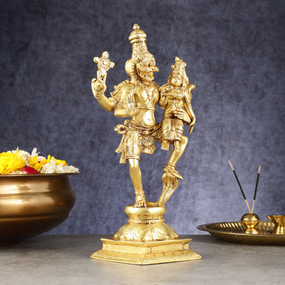 Pure Brass Lord Narsimha with Devi Lakshmi Idol - 12"