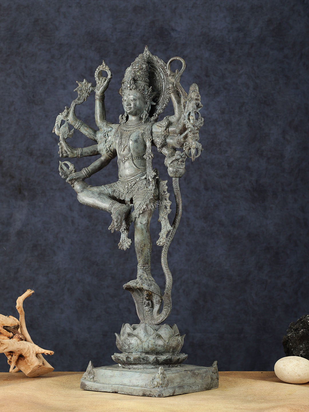 Balinese Bronze Dancing Krishna on Kaliya Naag Sculpture – 25" Height