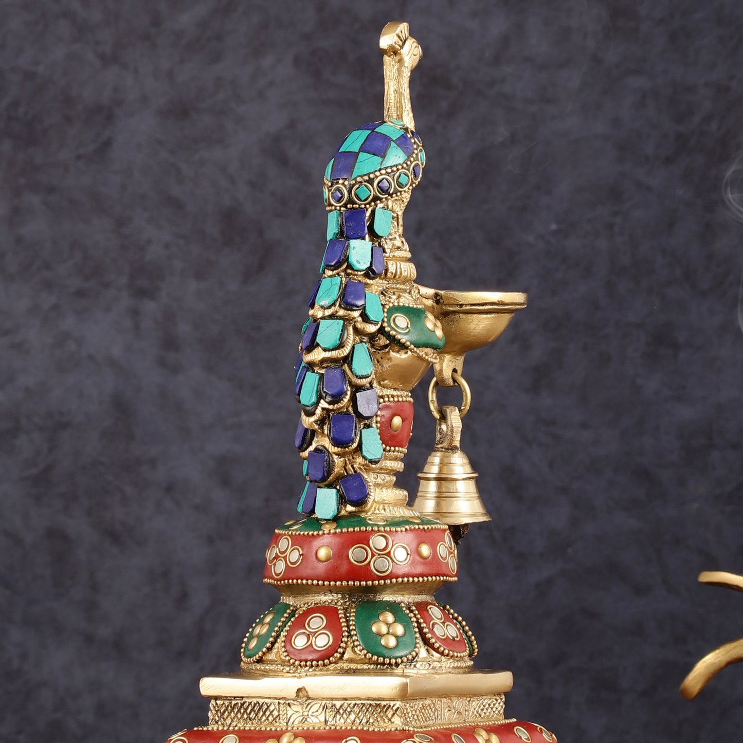 Pure Brass Peacock Diya with Meenakari Work -  11" Height