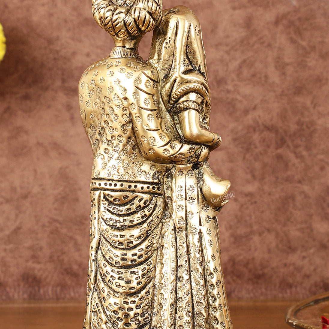 Pure Brass Rajasthani Couple Showpiece - 7.5" Tall